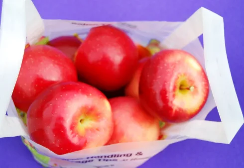 Fuji apples packed in 5 lb totes, eight to a carton
